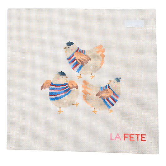 12 Days Of Christmas - Three French Hens Hand Painted Needlepoint Canvas