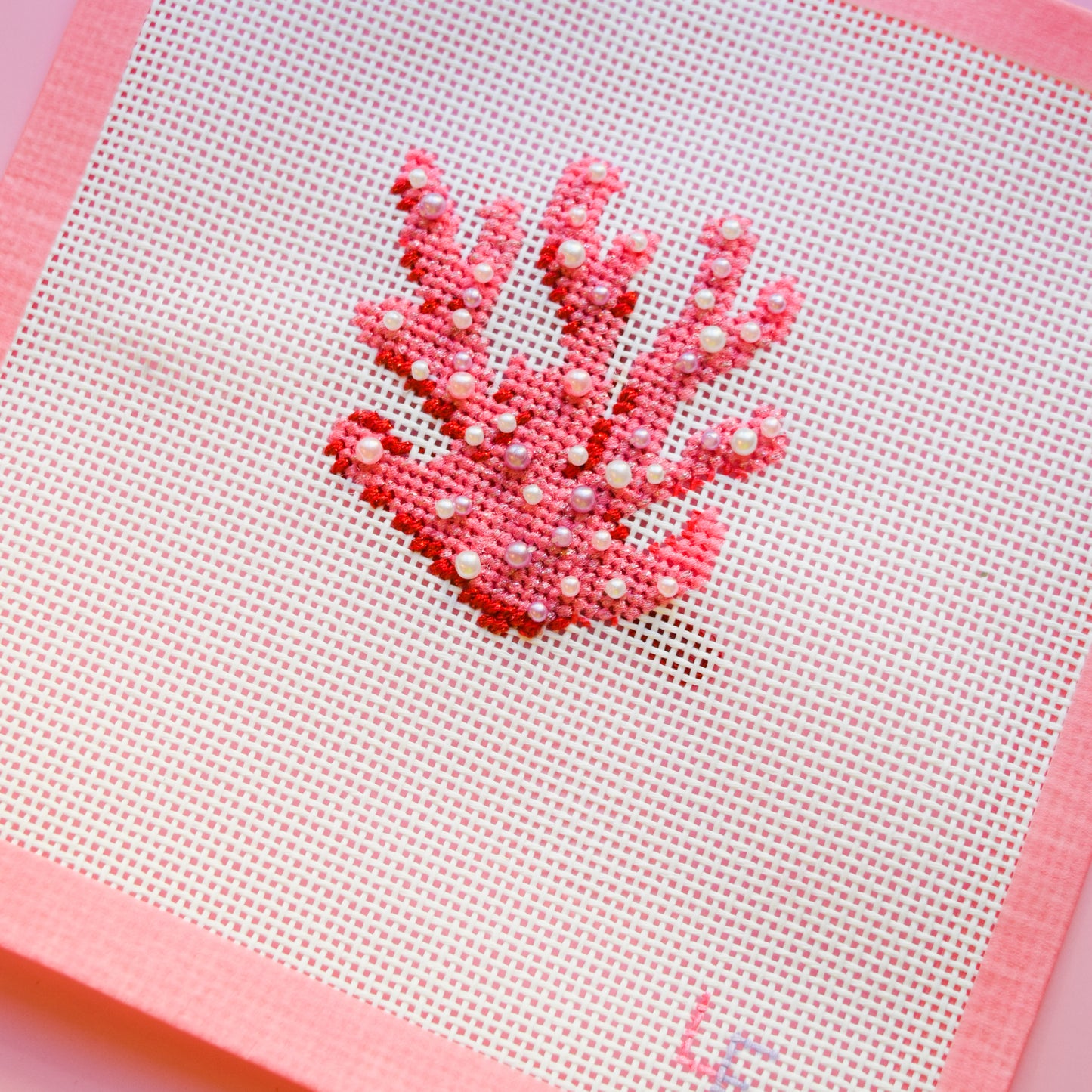 Glitter Coral Hand Painted Needlepoint Canvas