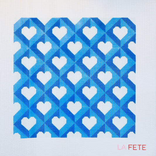Blue Heart Pillow Hand Painted Needlepoint Canvas - Valentine's Day Collection