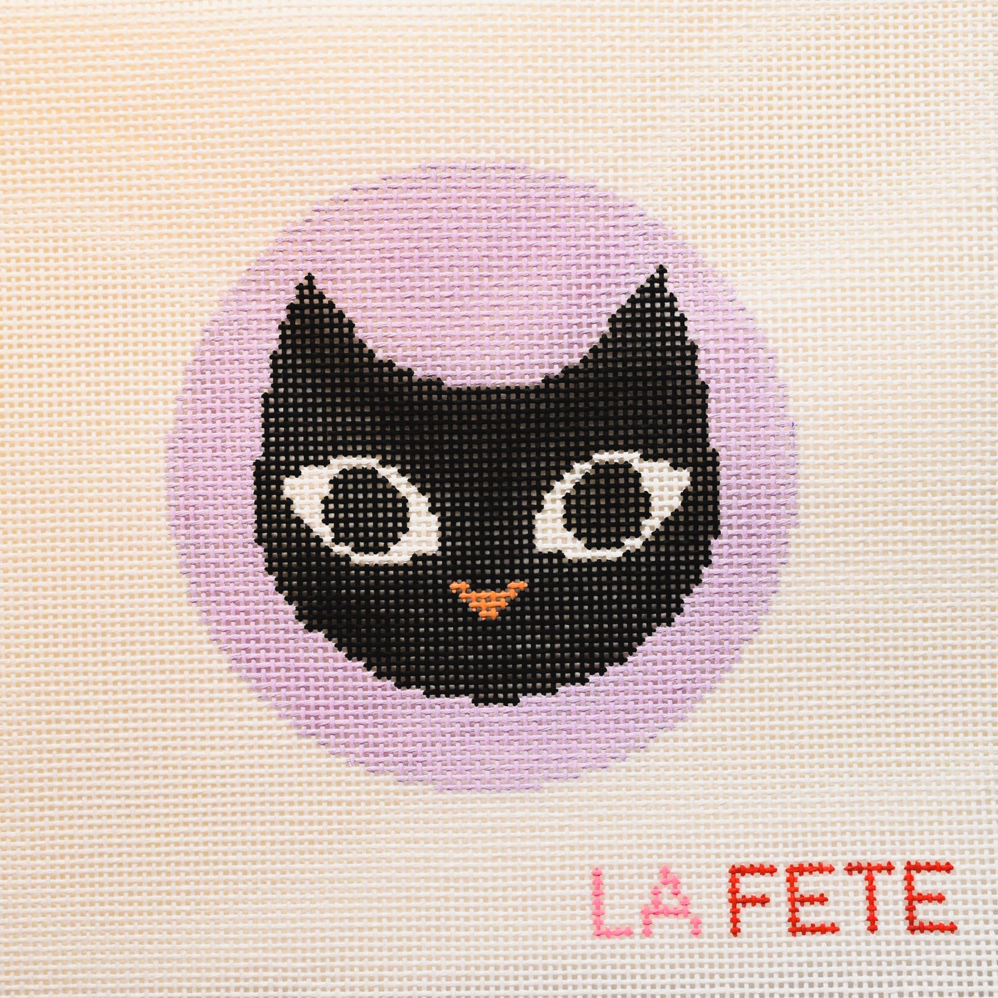 Cat Halloween Round Hand Painted Needlepoint Canvas