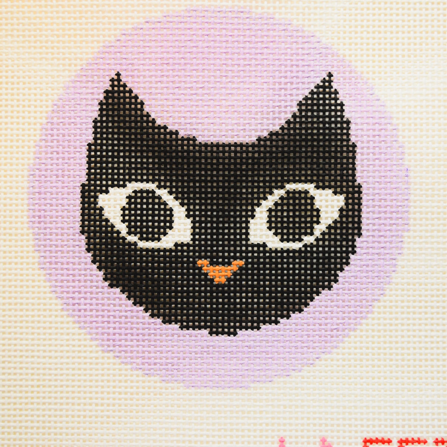 Cat Halloween Round Hand Painted Needlepoint Canvas