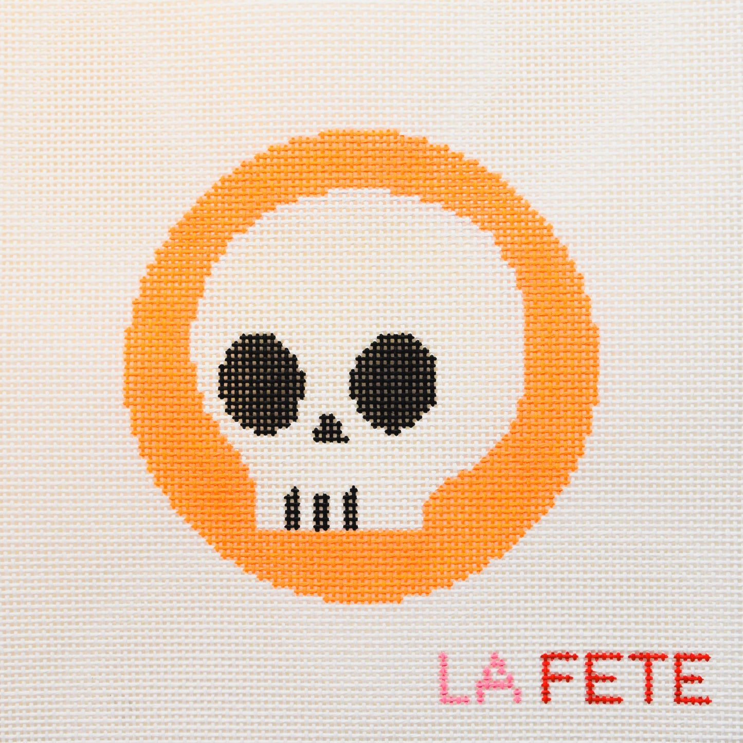 Skull Halloween Round Hand Painted Needlepoint Canvas