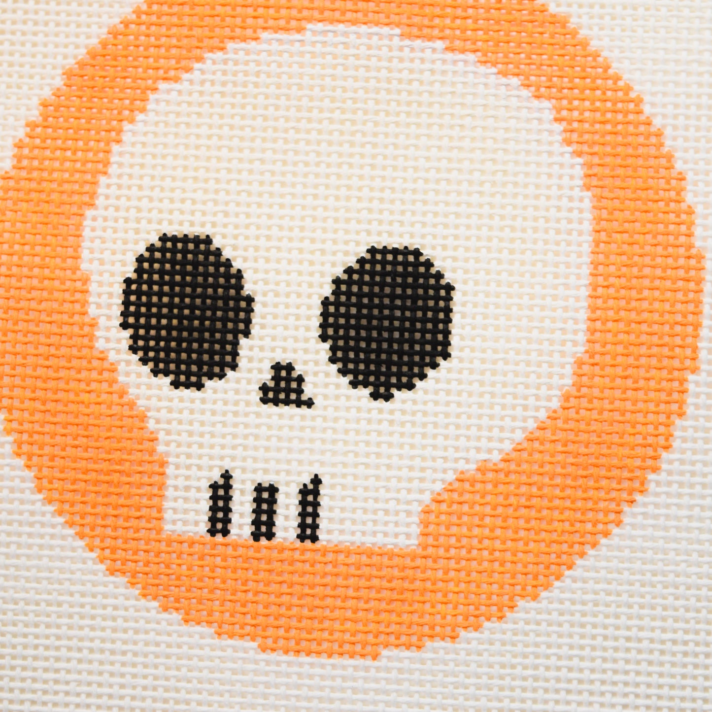 Skull Halloween Round Hand Painted Needlepoint Canvas