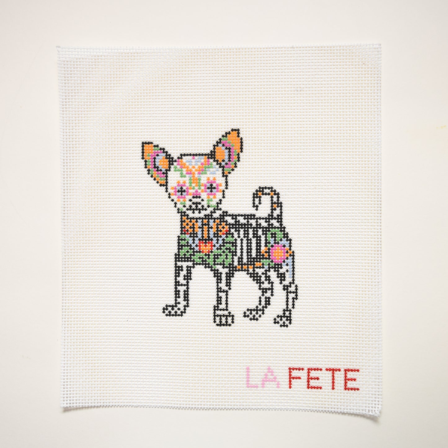 'Día de los Muertos' Chihuahua Hand Painted Needlepoint Canvas