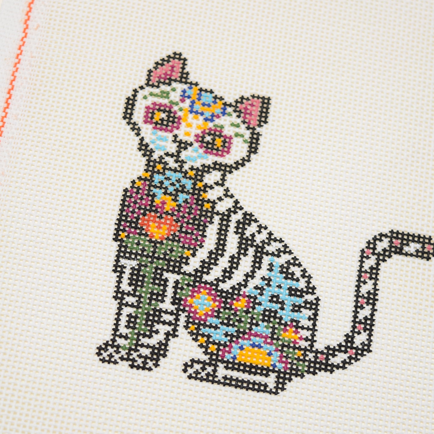 'Día de los Muertos' Cat Hand Painted Needlepoint Canvas