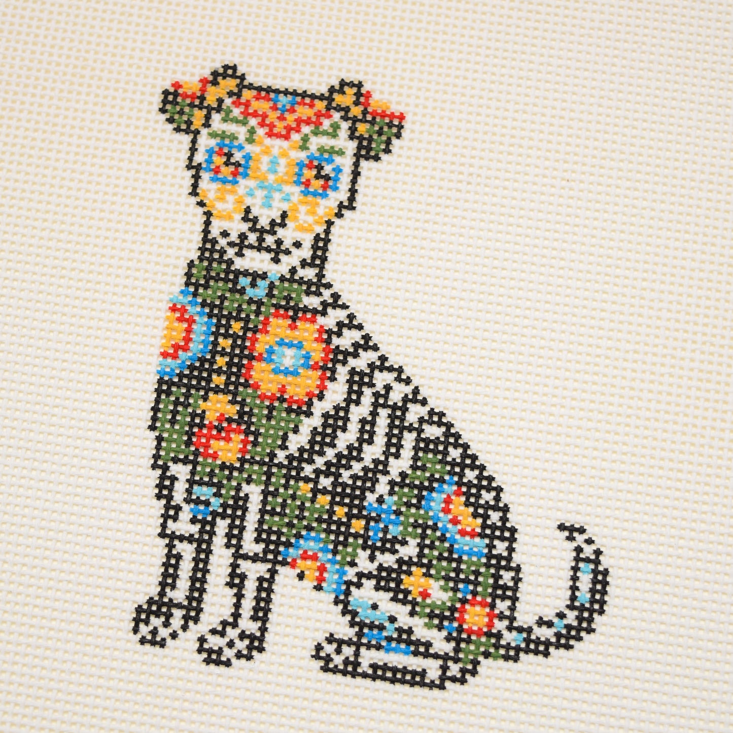 'Día de los Muertos' Dog Hand Painted Needlepoint Canvas