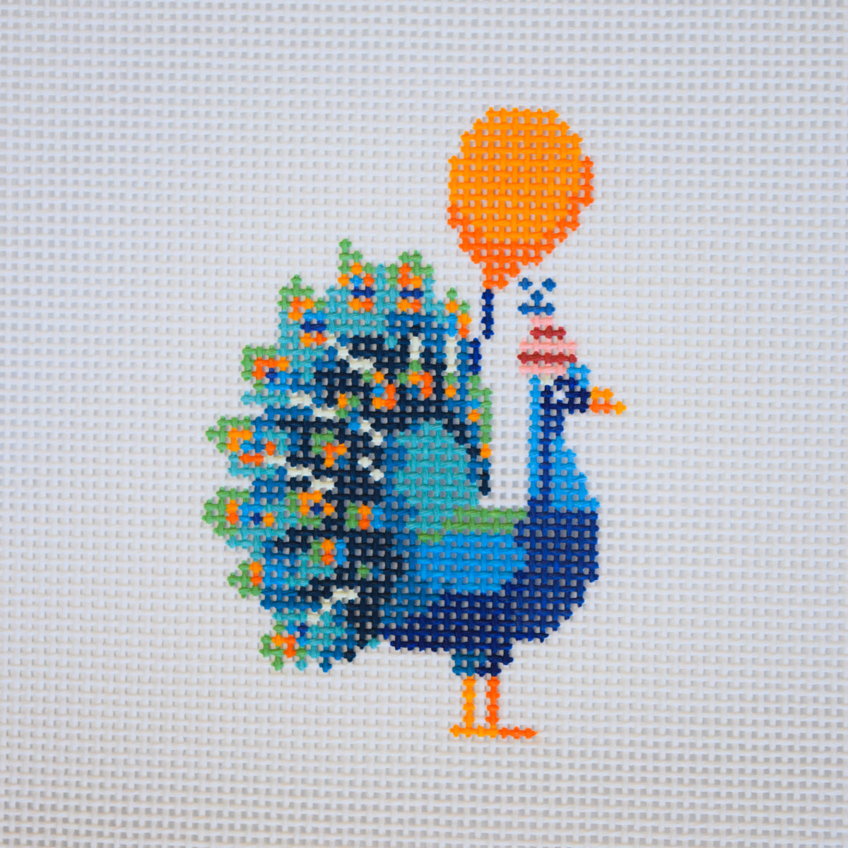 Party Animals - Party Peacock Hand Painted Needlepoint Canvas