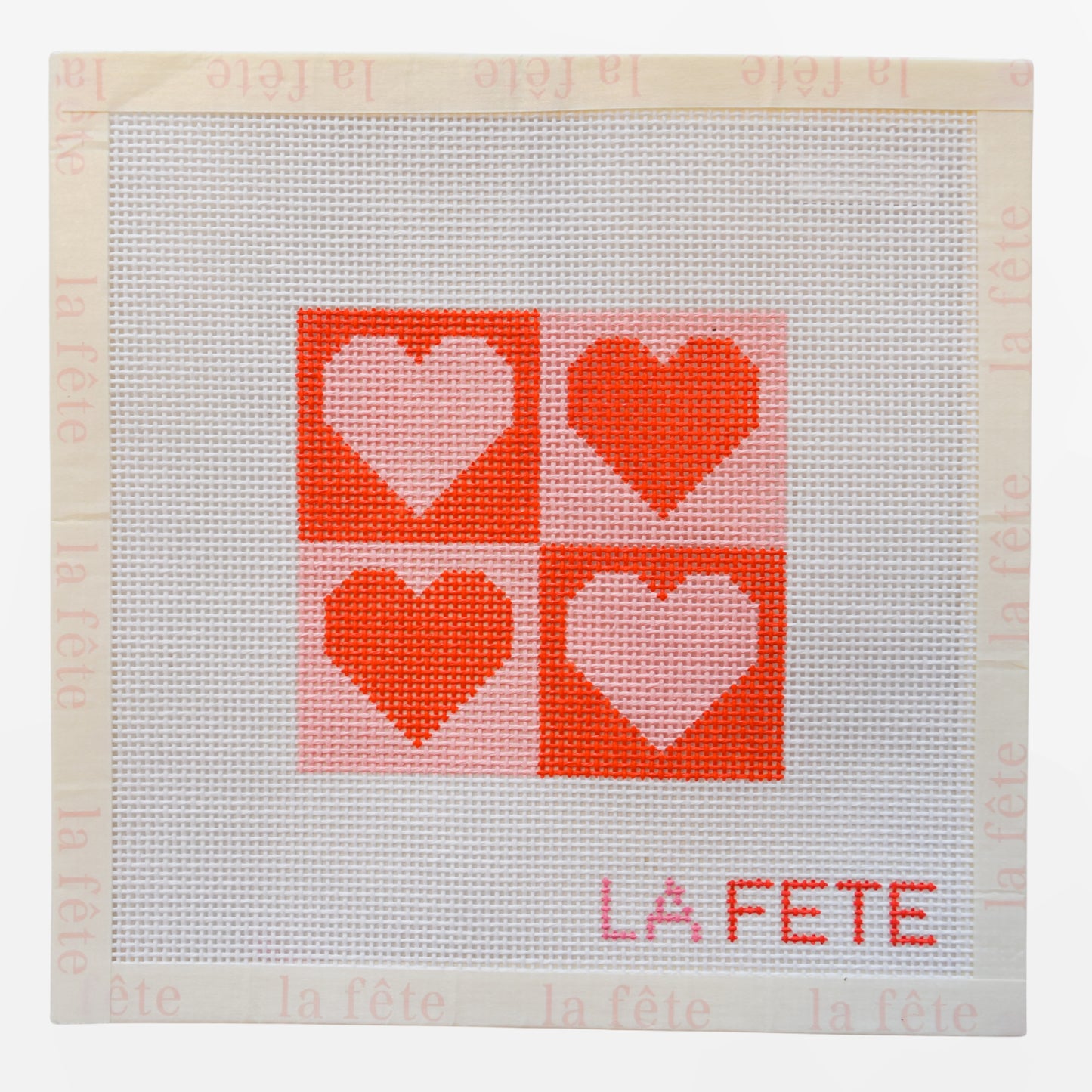 La Fete Starter Kit Hearts Hand Painted Needlepoint Canvas