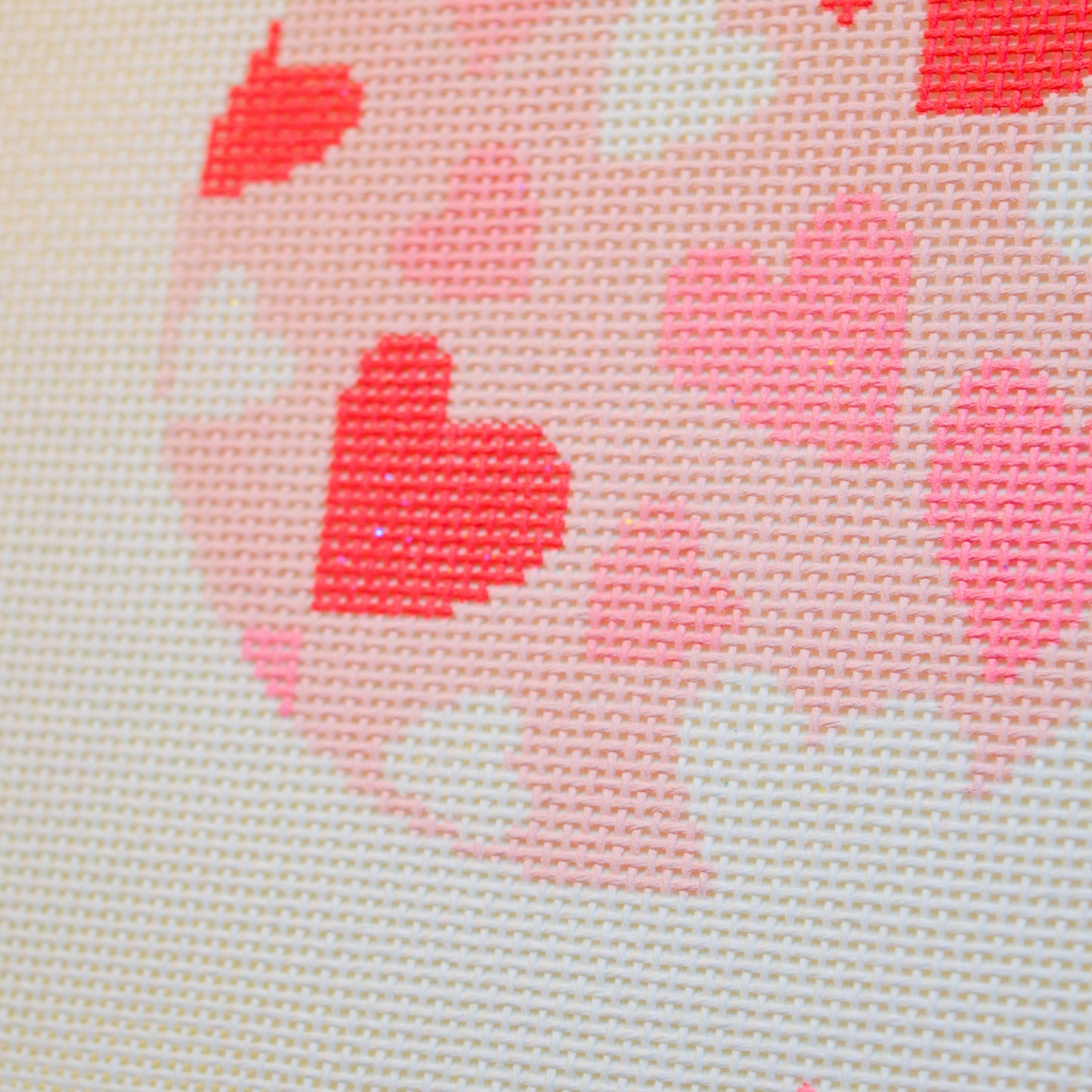 Heart Love Round with Glitter Hand Painted Needlepoint Canvas - Valentine's Day Collection