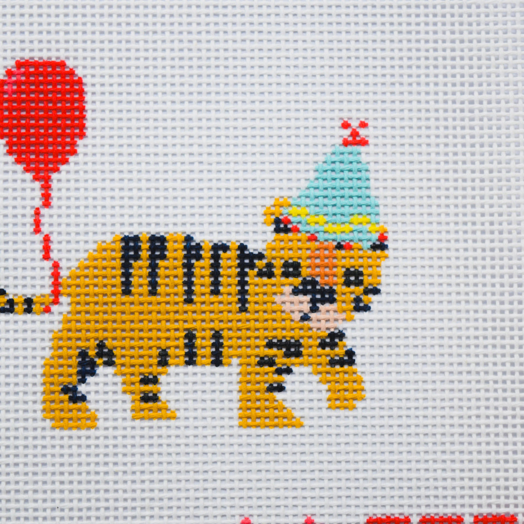 Party Animals - Tiger Hand Painted Needlepoint Canvas