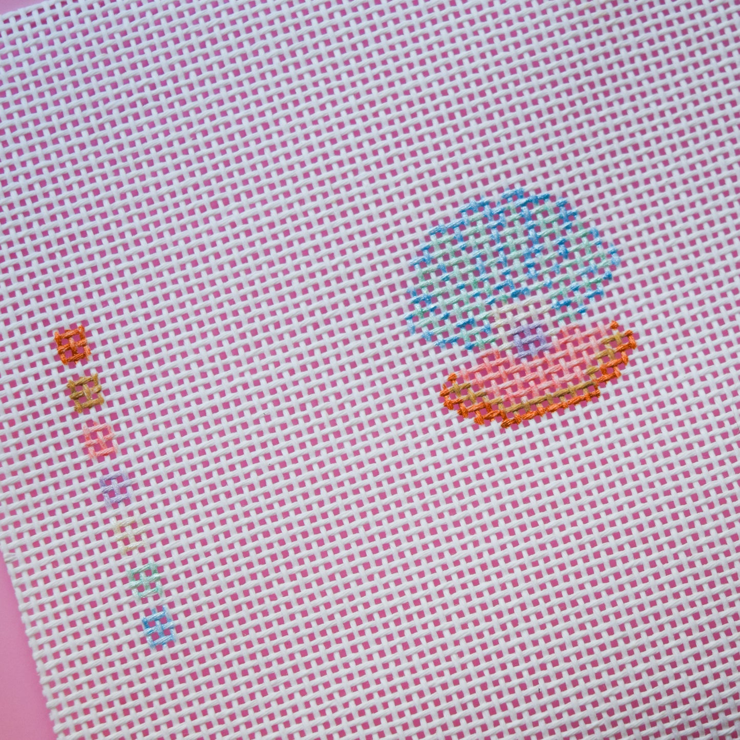 Glitter Oyster Shell with Pearl Hand Painted Needlepoint Canvas