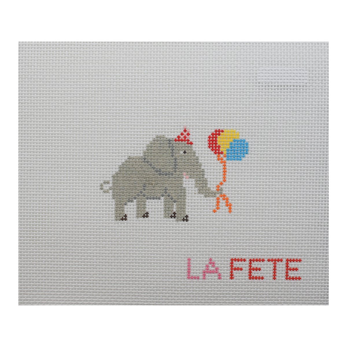 Party Elephant needlepoint canvas from La Fête Needlepoint’s Party Animals collection