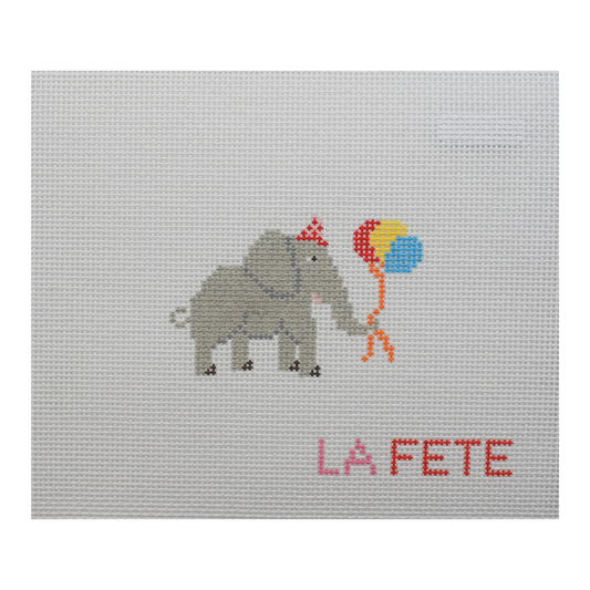 Party Elephant needlepoint canvas from La Fête Needlepoint’s Party Animals collection
