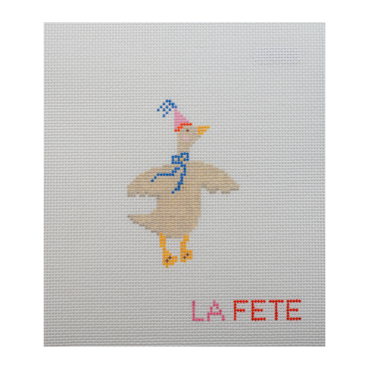 Party Goose needlepoint canvas from La Fête Needlepoint’s Party Animals collection